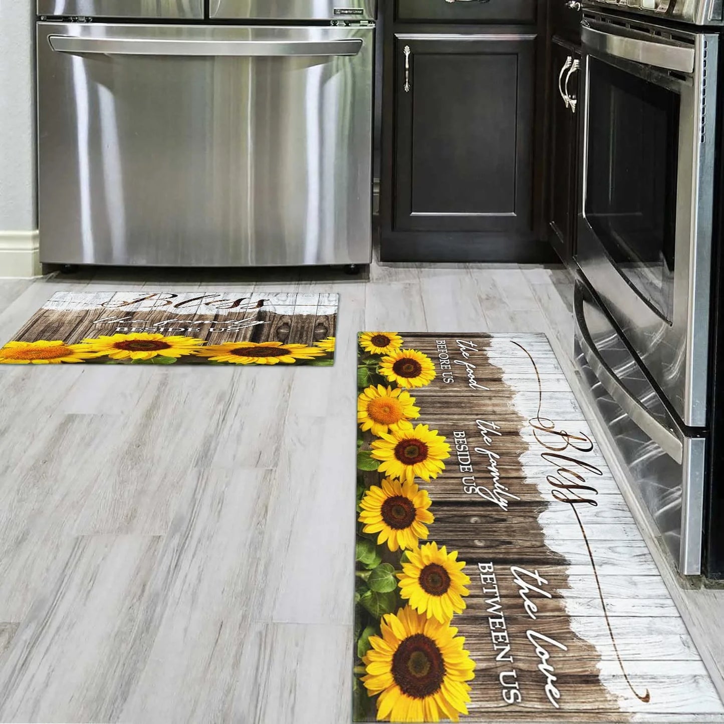 Sunflower Kitchen Rugs Sets of 2 Sunflower Kitchen Mat Washable Non-Slip Kitchen Floor Mats for in Front of Sink Sunflower Kitchen Decor