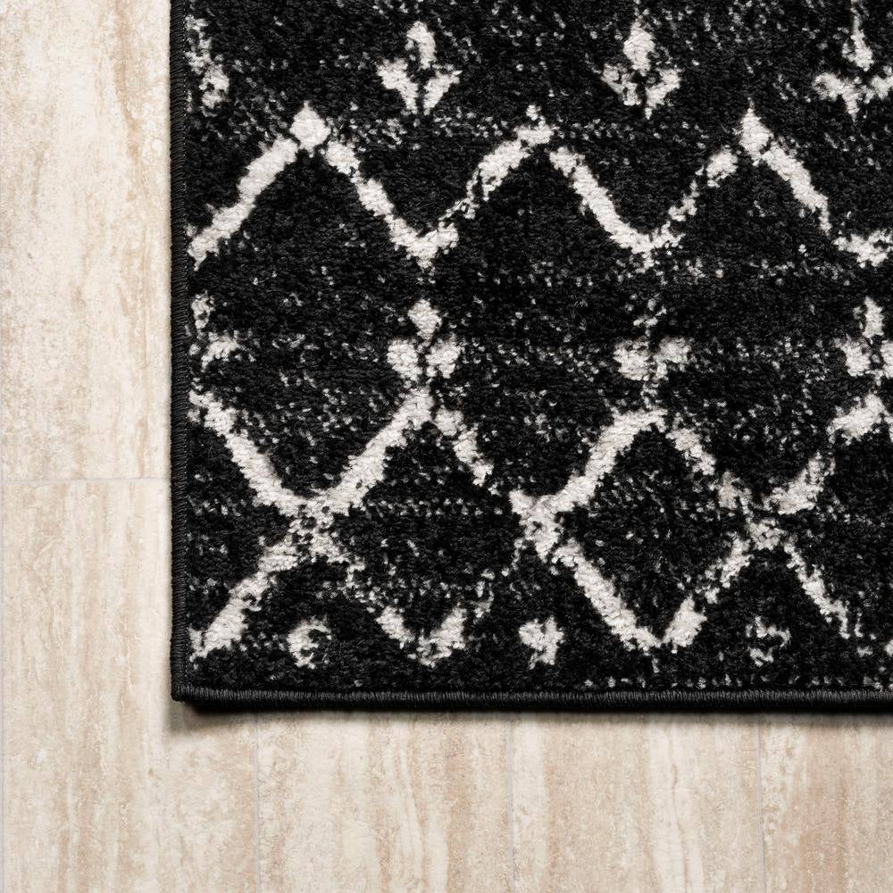 Moroccan Hype Boho Vintage Diamond Black/Ivory 2 Ft. X 10 Ft. Runner Rug