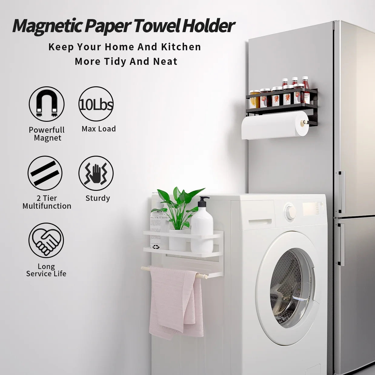 Magnetic Spice Rack for Refrigerator ,Magnetic Paper Towel Holder , Towel Rack Magnetic Shelf Made of Iron,Used for Kitchen