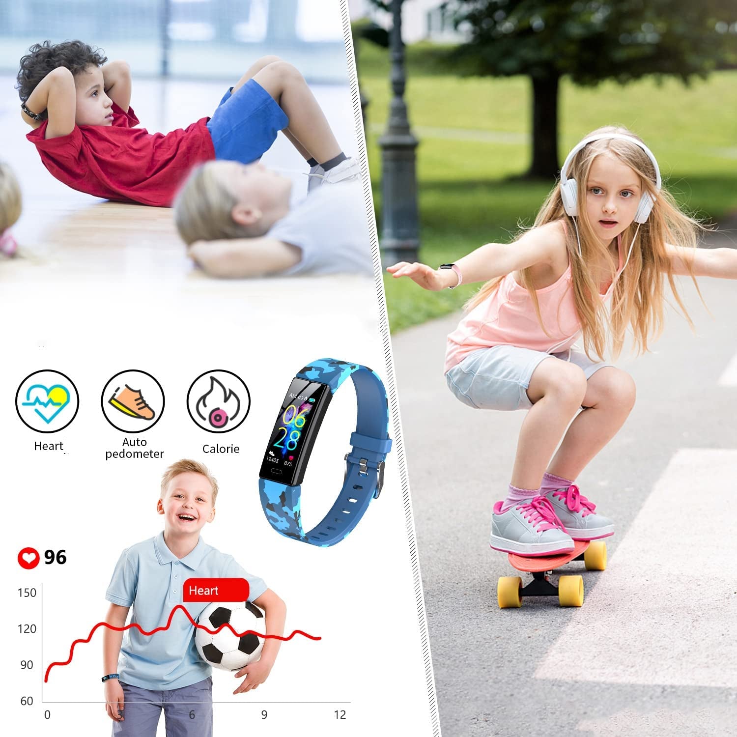 Children's Fitness Tracker Watch with Pedometer, Stopwatch, IP68 Waterproof, and 11 Sport Modes for Ages 6-16