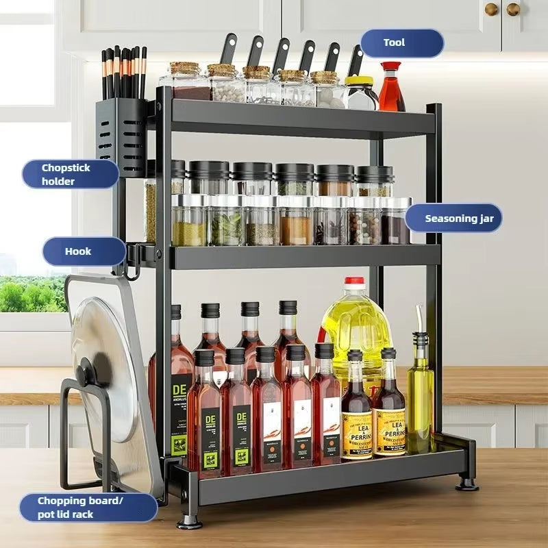 SpiceCraft™ Multi-Layer Kitchen Organizer – Countertop Seasoning Rack with Knife, Chopstick & Dish HolderKitchen Seasoning Rack Storage Rack Multi-Layer Dish Seasoning Rack Chopstick Knife Holder Countertop Multi-Functional Seasoning