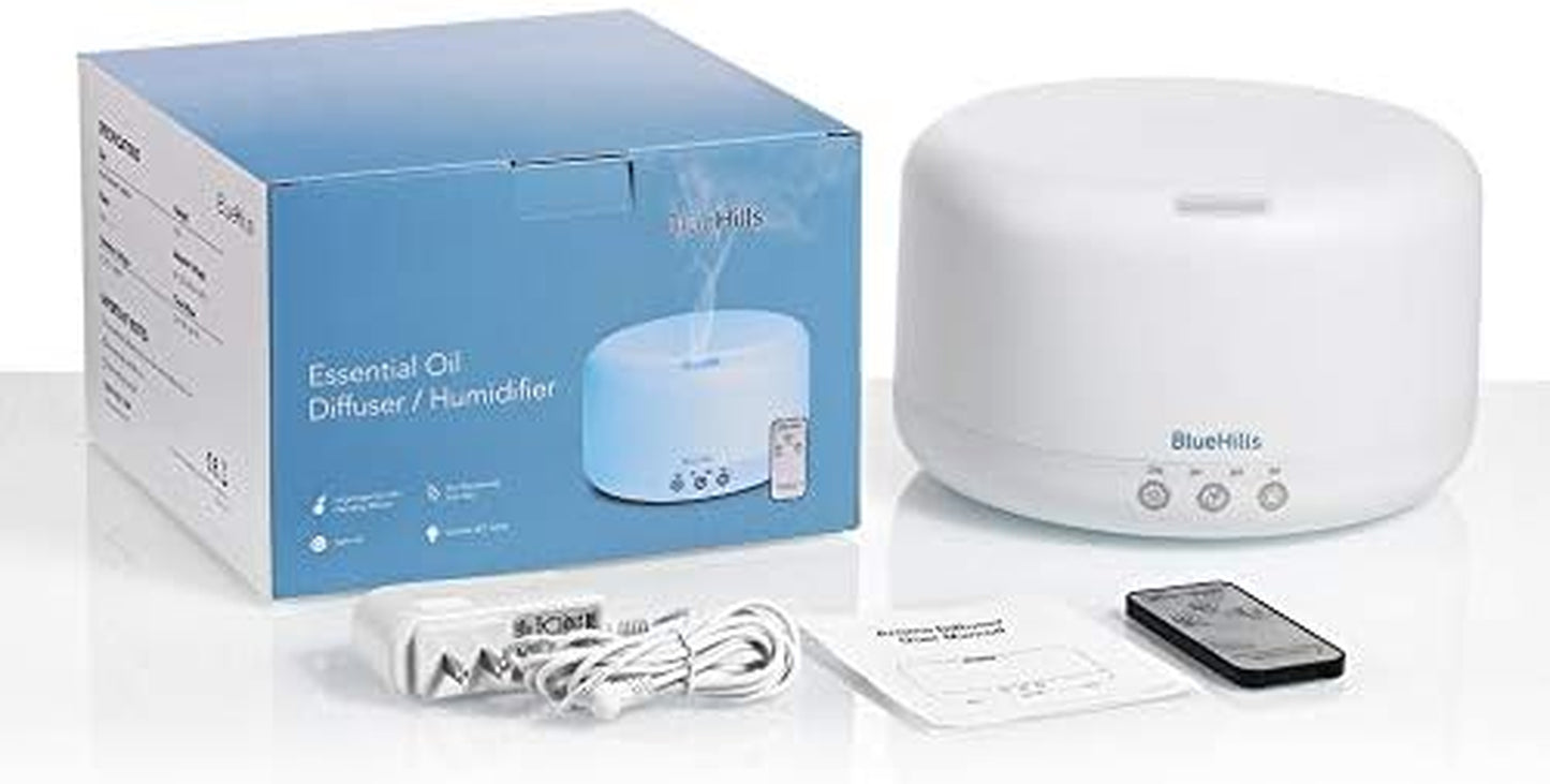 Premium 1000 ML XL Essential Oil Diffuser Aromatherapy Humidifier with Remote for Large Room Home 18 Hour Run Huge Coverage Area 1 Liter Mood Lights Extra Large Capacity White D001