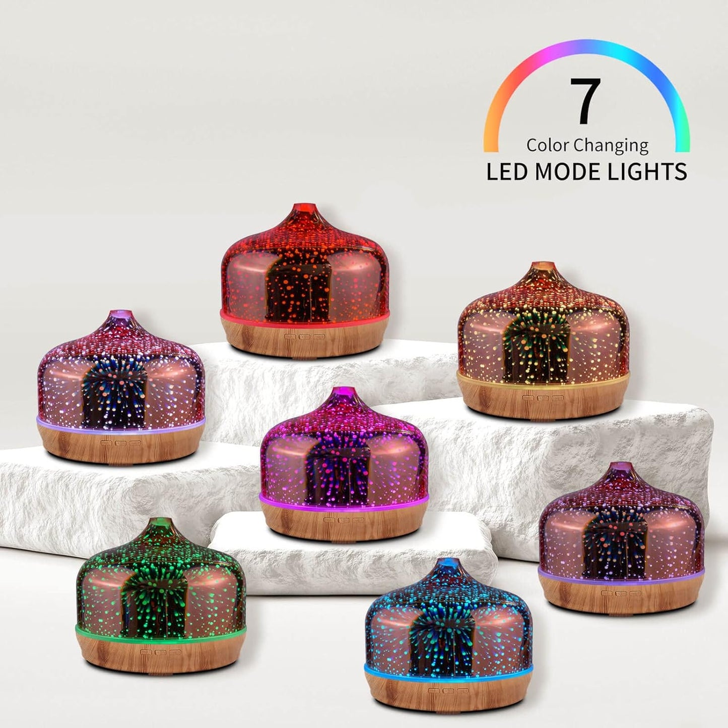 500Ml Essential Oil Diffuser 3D Glass Aromatherapy Ultrasonic Humidifier-Auto Shut-Off, Timer Setting, BPA Free for Home Hotel Yoga SPA Gift