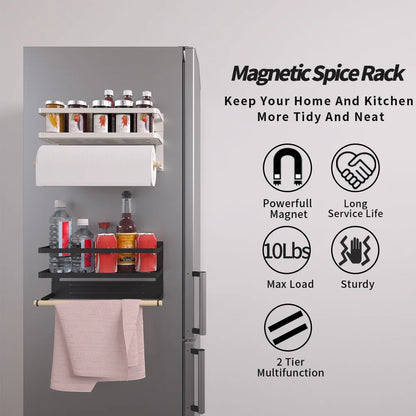 Magnetic Spice Rack for Refrigerator ,Magnetic Paper Towel Holder , Towel Rack Magnetic Shelf Made of Iron,Used for Kitchen