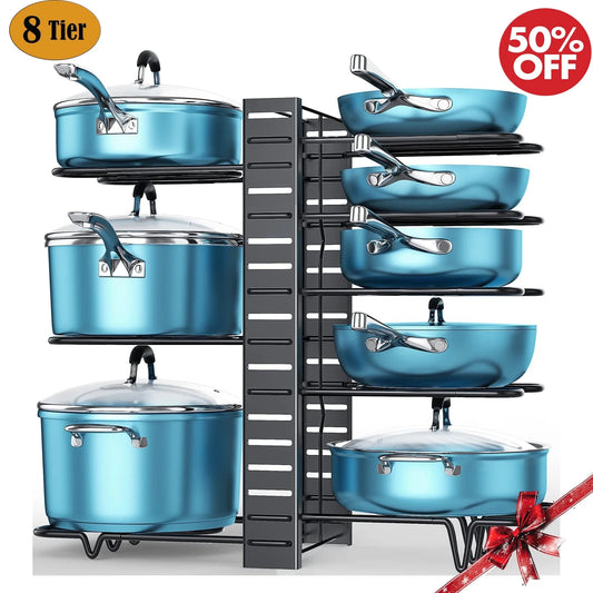 Pot Organizer Rack 8 Tiers Pots and Pans Organizer, Pot Lid Organizer for Kitchen Cabinet Cookware Organizers and Storage,Upgraded