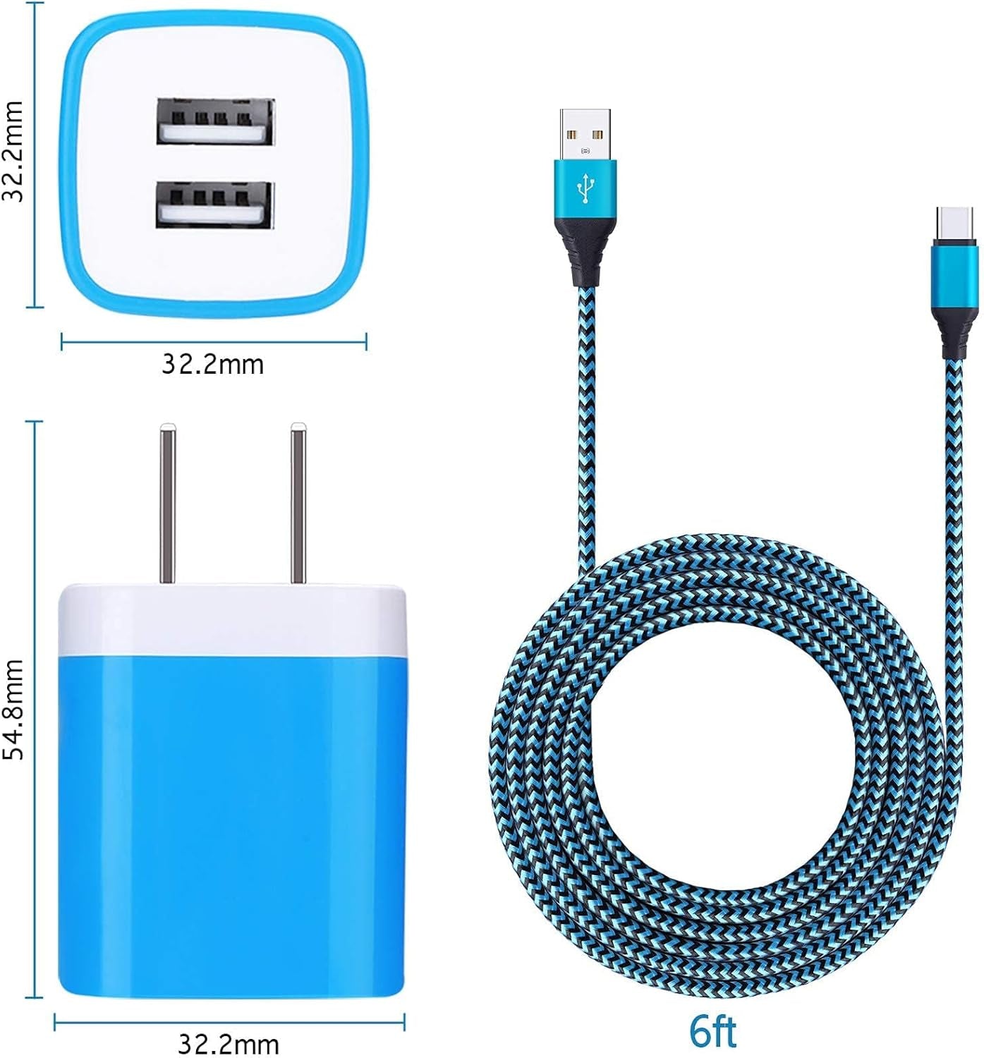 USB Type C Charger Plug Dual Port Fast Wall Charger Phone Charging Block with 2Pack 6Ft C Cable for Samsung Galaxy S24 S23 S22 S21 S20 A14 A54 A13 A53 A23,Iphone 16 15,Google Pixel 9 8 7 6 Pro 7A 6A 5