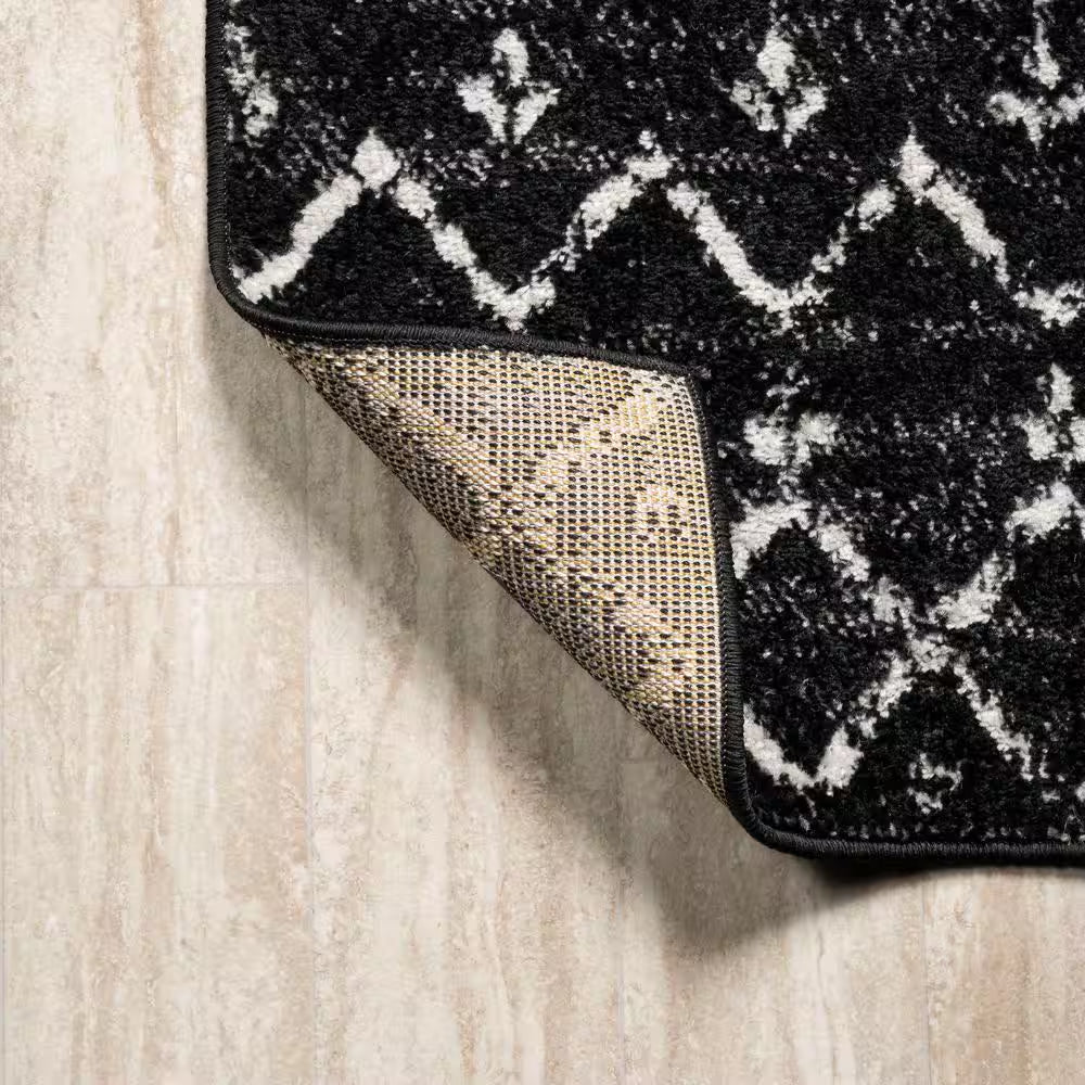 Moroccan Hype Boho Vintage Diamond Black/Ivory 2 Ft. X 10 Ft. Runner Rug