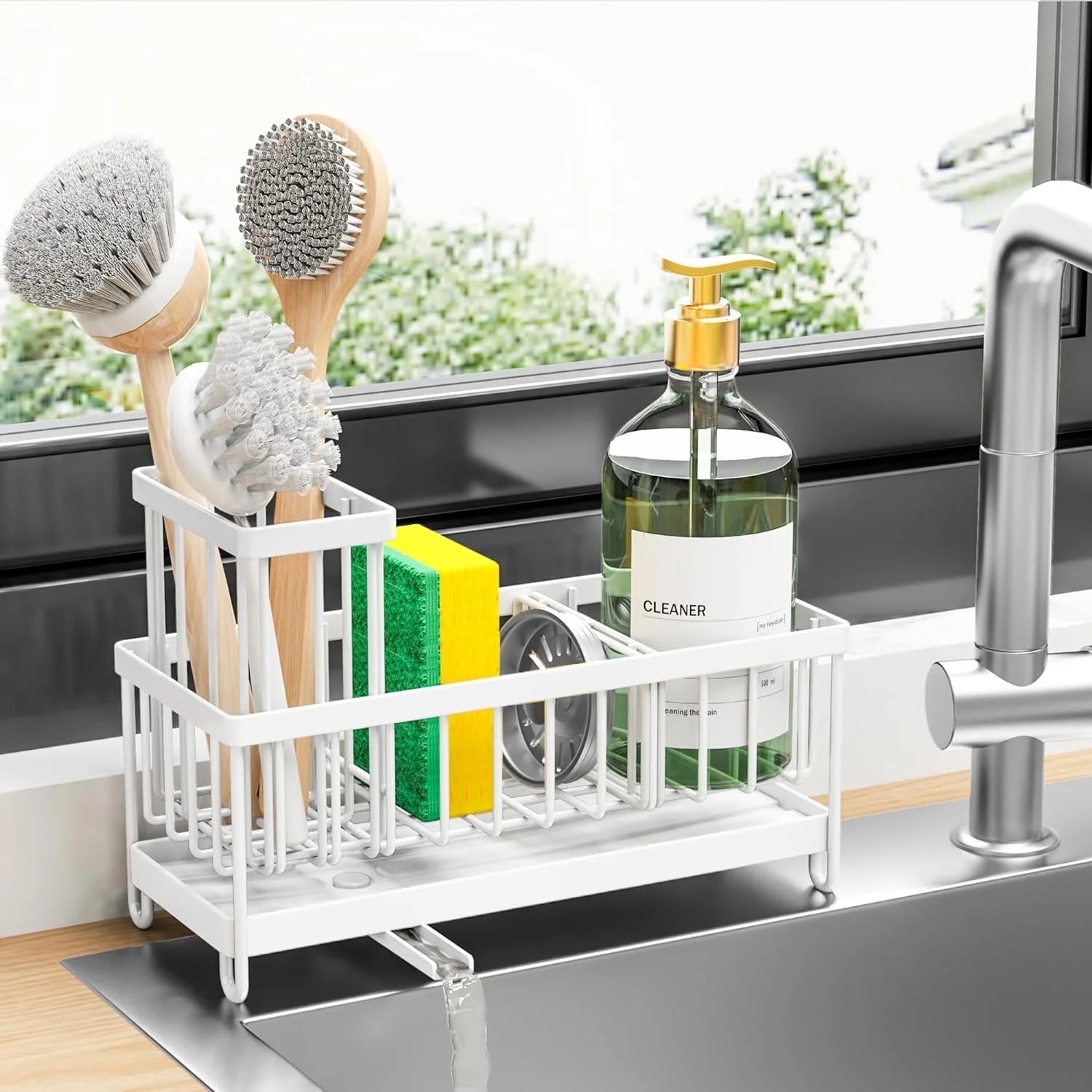 Sink Caddy,White Rust-Resistant Kitchen Organizer,Sponge Holder for Kitchen Sink