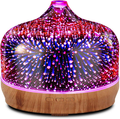 500Ml Essential Oil Diffuser 3D Glass Aromatherapy Ultrasonic Humidifier-Auto Shut-Off, Timer Setting, BPA Free for Home Hotel Yoga SPA Gift