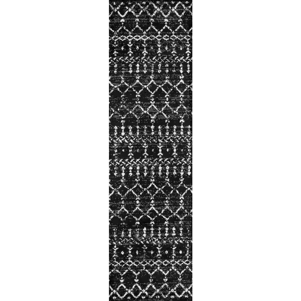 Moroccan Hype Boho Vintage Diamond Black/Ivory 2 Ft. X 10 Ft. Runner Rug