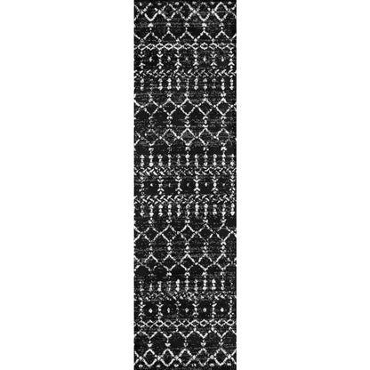Moroccan Hype Boho Vintage Diamond Black/Ivory 2 Ft. X 10 Ft. Runner Rug