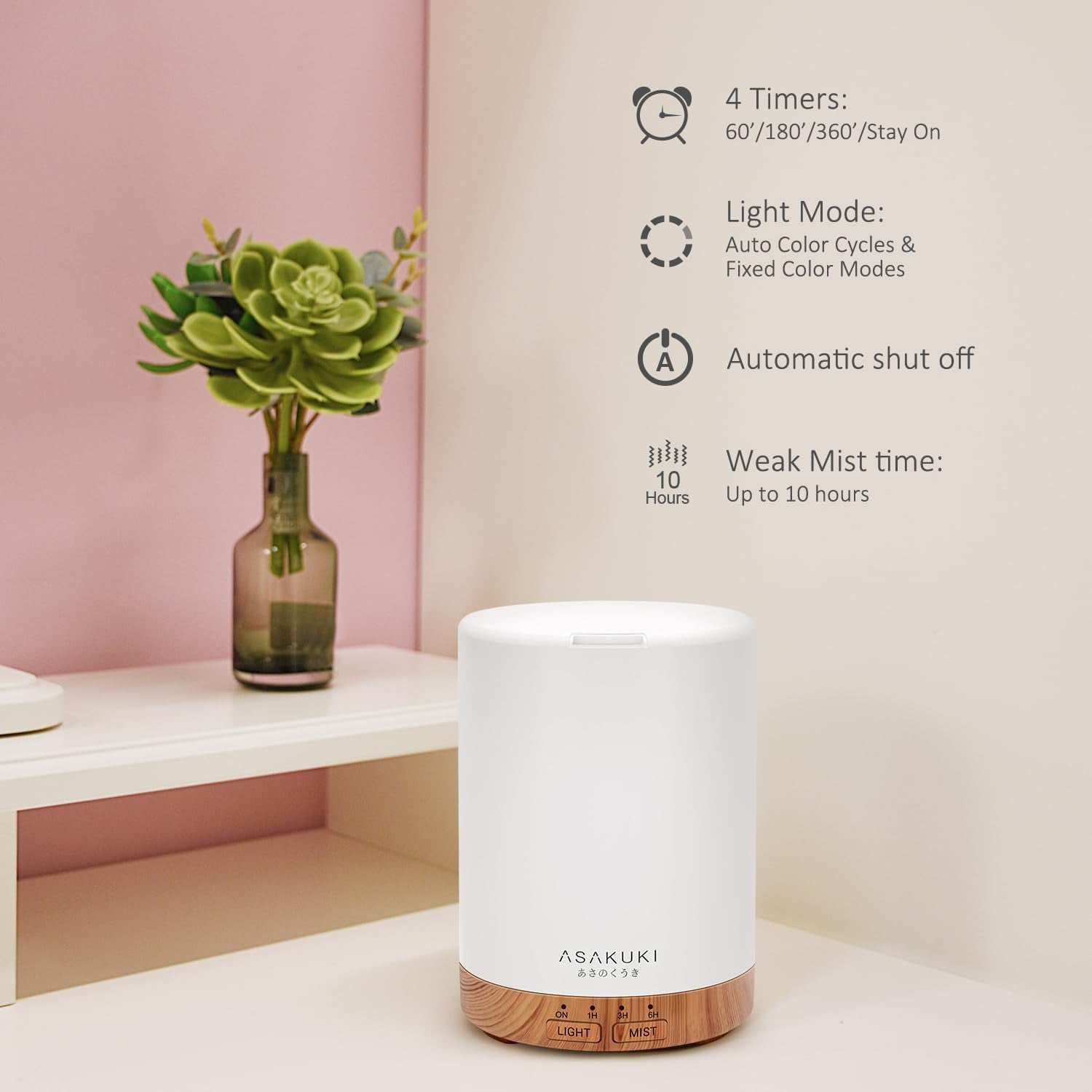 300ML Essential Oil Diffuser, Quiet 5-In-1 Premium Humidifier, Home Fragrance Aroma Diffuser with 7 LED Color Changing Light and Auto-Off Switch -Light Brown