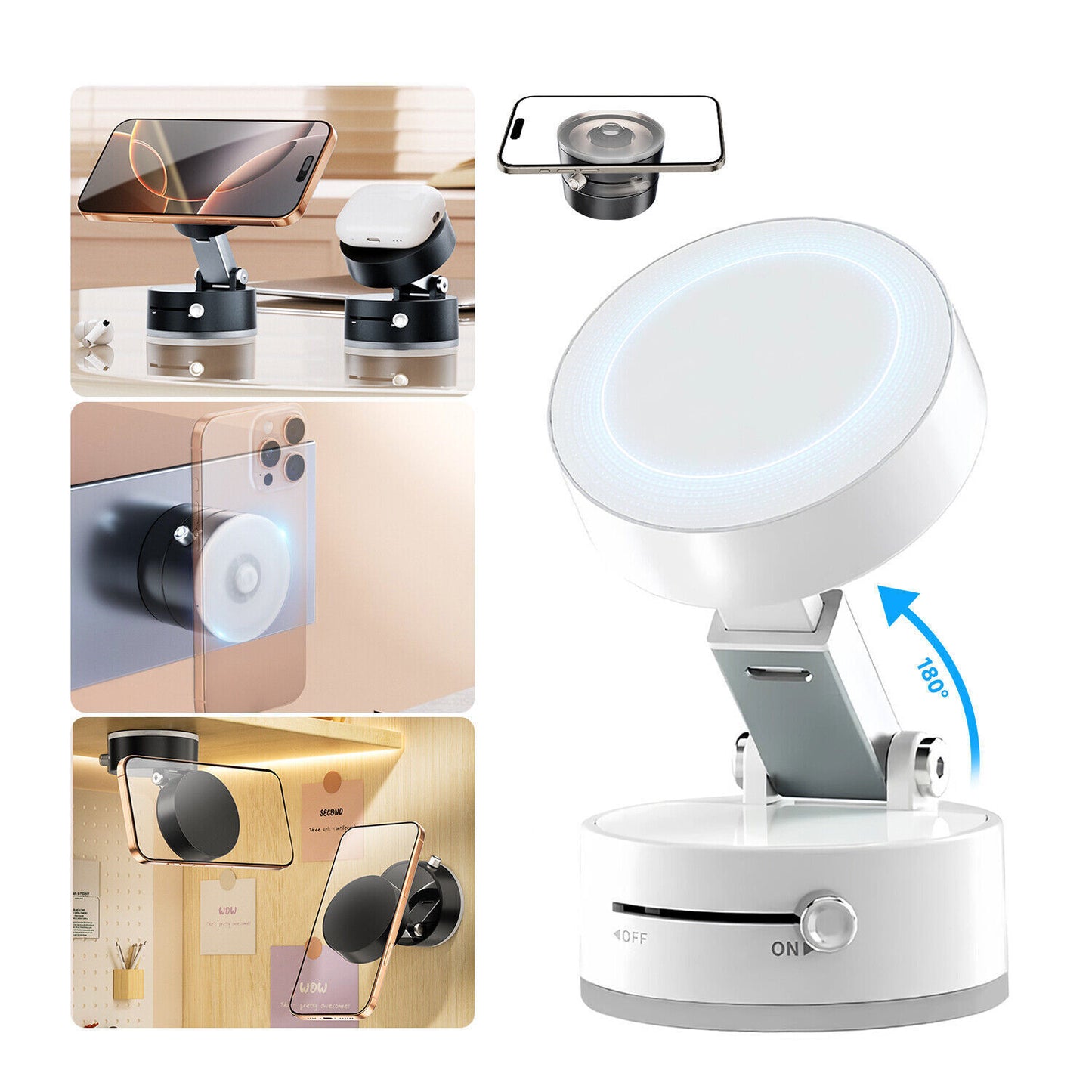 360 Vacuum Strong Magnetic Phone Holder Suction Cup Car Stand Foldable Car Mount