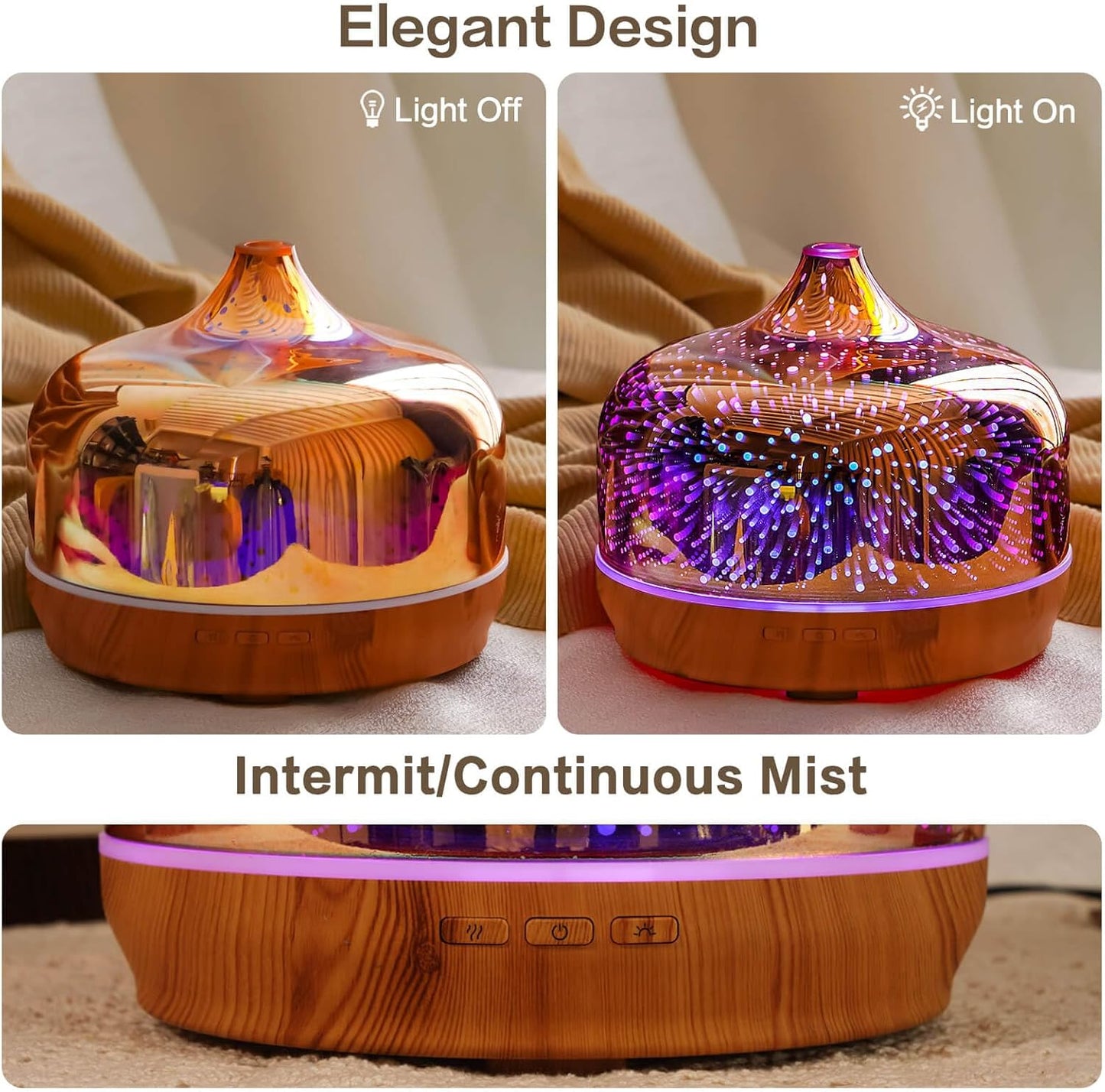 500Ml Essential Oil Diffuser 3D Glass Aromatherapy Ultrasonic Humidifier-Auto Shut-Off, Timer Setting, BPA Free for Home Hotel Yoga SPA Gift