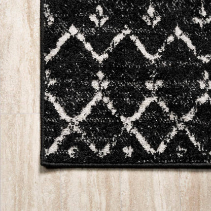 Moroccan Hype Boho Vintage Diamond Black/Ivory 2 Ft. X 10 Ft. Runner Rug