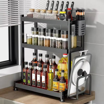 SpiceCraft™ Multi-Layer Kitchen Organizer – Countertop Seasoning Rack with Knife, Chopstick & Dish HolderKitchen Seasoning Rack Storage Rack Multi-Layer Dish Seasoning Rack Chopstick Knife Holder Countertop Multi-Functional Seasoning