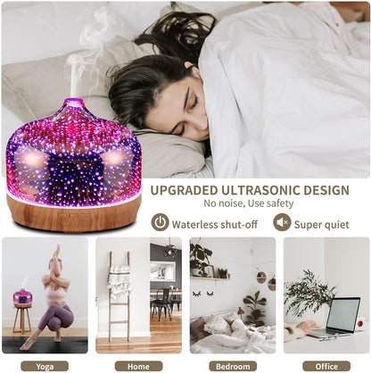 500Ml Essential Oil Diffuser 3D Glass Aromatherapy Ultrasonic Humidifier-Auto Shut-Off, Timer Setting, BPA Free for Home Hotel Yoga SPA Gift