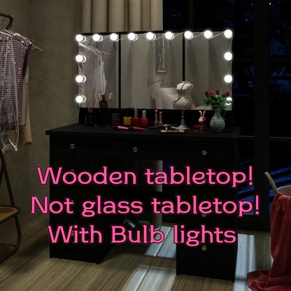 FUFUGAGA Makeup Desk with 3-Mirror and Touch Screen Light, 43.3"W Vanity Desk with 9 Drawers Furniture Organization