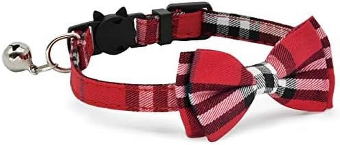 Adjustable Breakaway Cat Collar Set with  and Bell for Kittens and Small Puppies, 2 Pack (Black and Red)