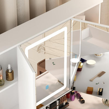 FUFUGAGA Makeup Desk with 3-Mirror and Touch Screen Light, 43.3"W Vanity Desk with 9 Drawers Furniture Organization