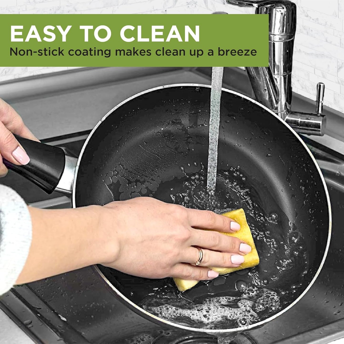 Easy Clean Ceramic Nonstick Cookware Set, Dishwasher Safe Kitchen Pots and Pans Set, Comfort Grip Handle, Even Heating, Ultimate Food Release, 26-Piece, Black