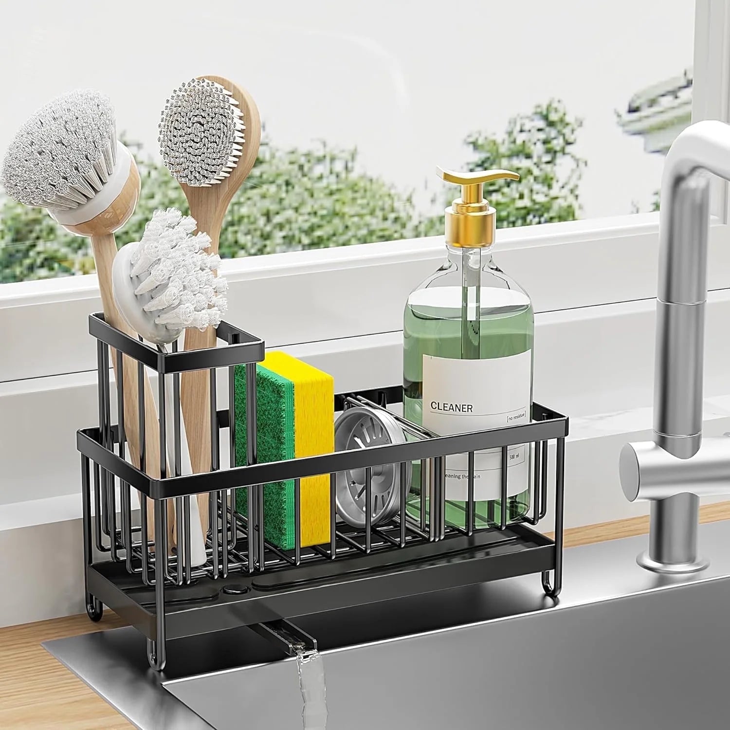 Dasaka Sink Caddy,Silver Rust-Resistant Kitchen Organizer,Sponge Holder for Kitchen Sink