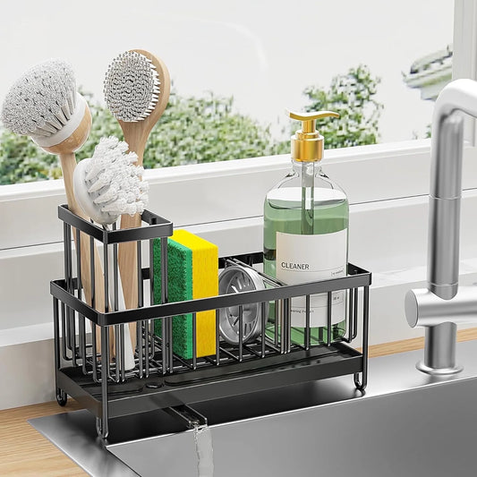 Dasaka Sink Caddy,Silver Rust-Resistant Kitchen Organizer,Sponge Holder for Kitchen Sink
