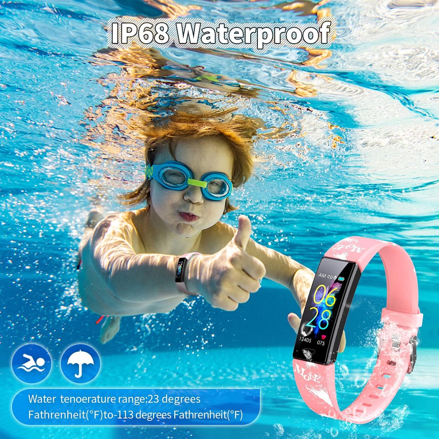 Children's Fitness Tracker Watch with Pedometer, Stopwatch, IP68 Waterproof, and 11 Sport Modes for Ages 6-16