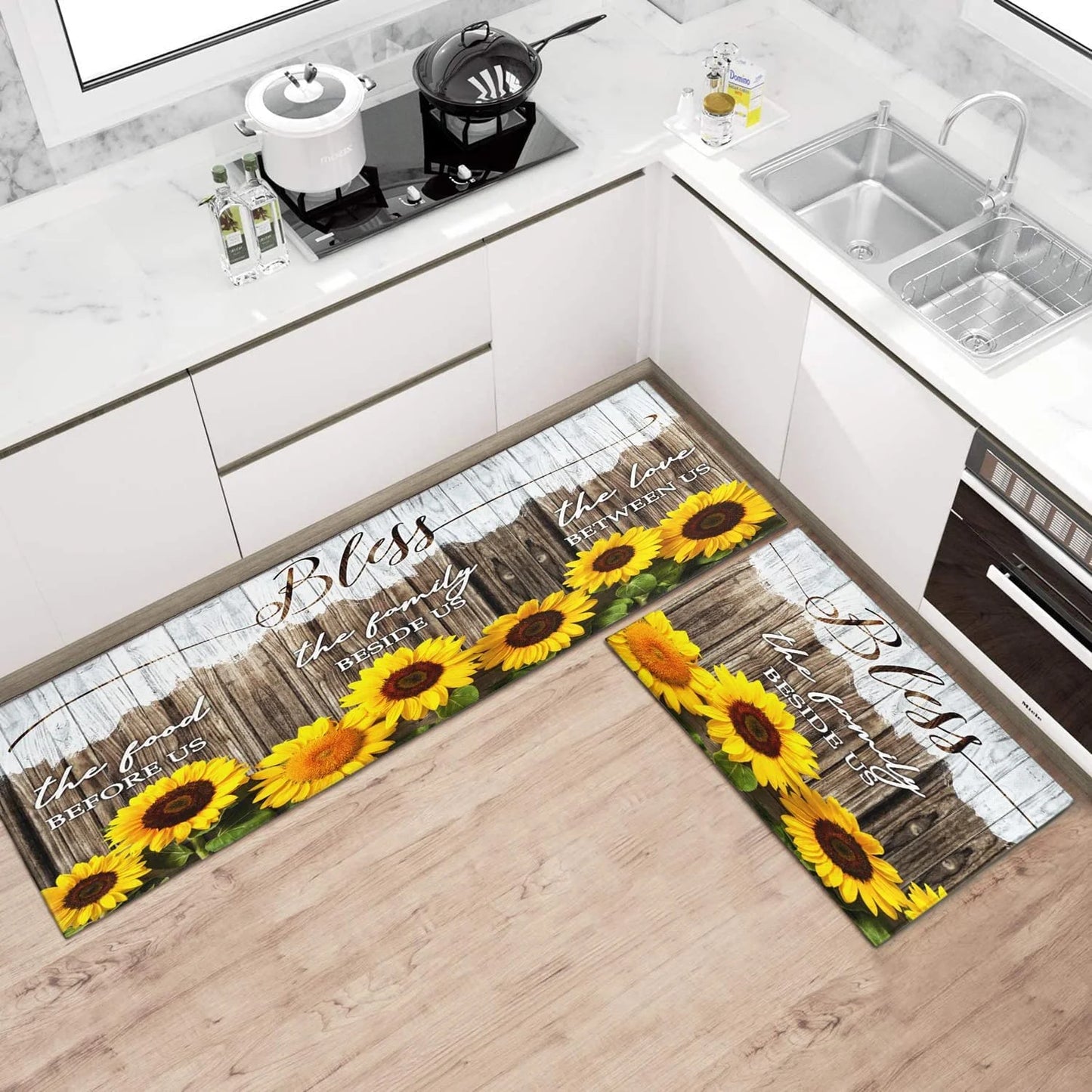 Sunflower Kitchen Rugs Sets of 2 Sunflower Kitchen Mat Washable Non-Slip Kitchen Floor Mats for in Front of Sink Sunflower Kitchen Decor