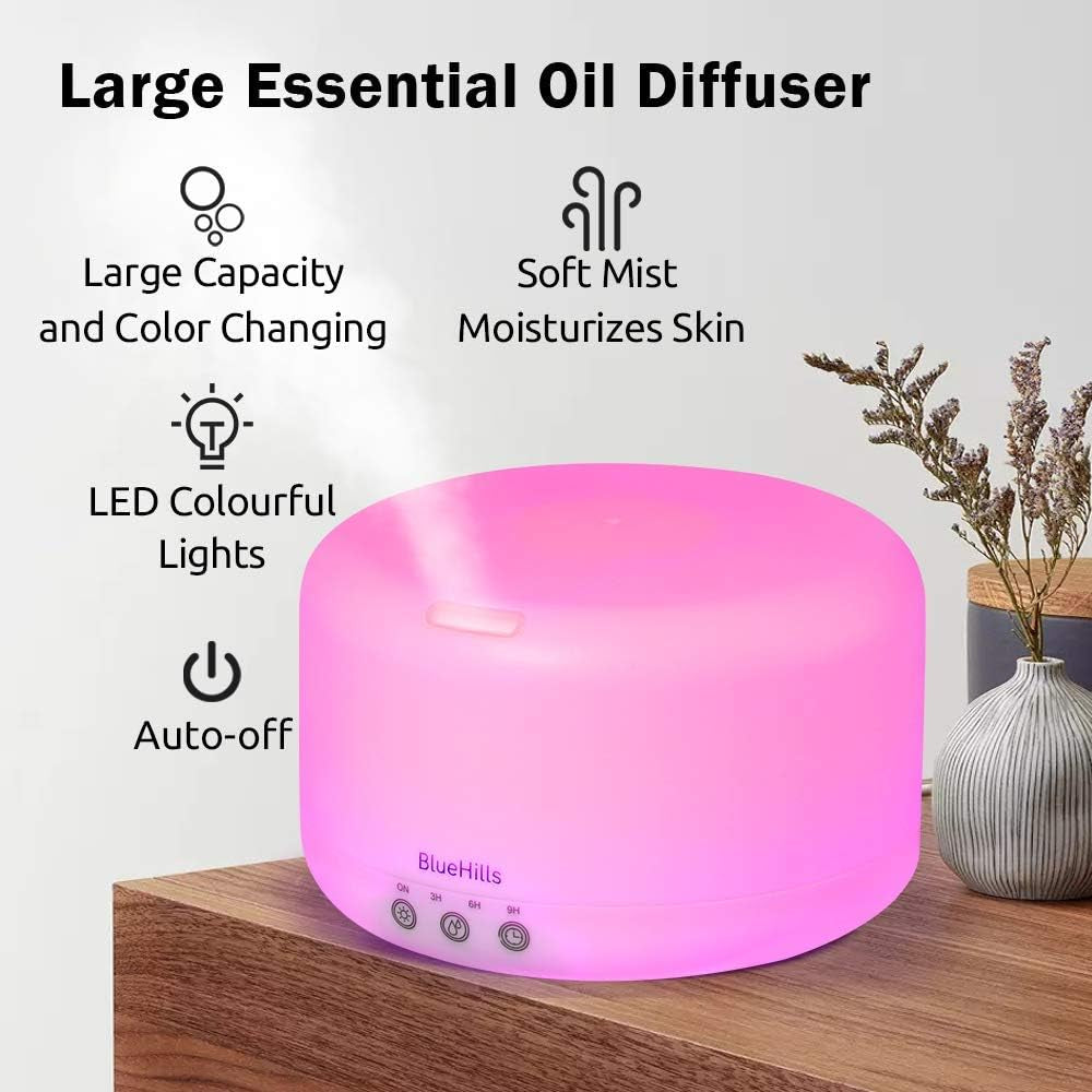 Premium 1000 ML XL Essential Oil Diffuser Aromatherapy Humidifier with Remote for Large Room Home 18 Hour Run Huge Coverage Area 1 Liter Mood Lights Extra Large Capacity White D001