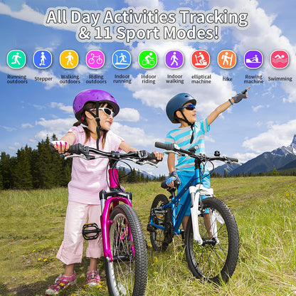 Children's Fitness Tracker Watch with Pedometer, Stopwatch, IP68 Waterproof, and 11 Sport Modes for Ages 6-16