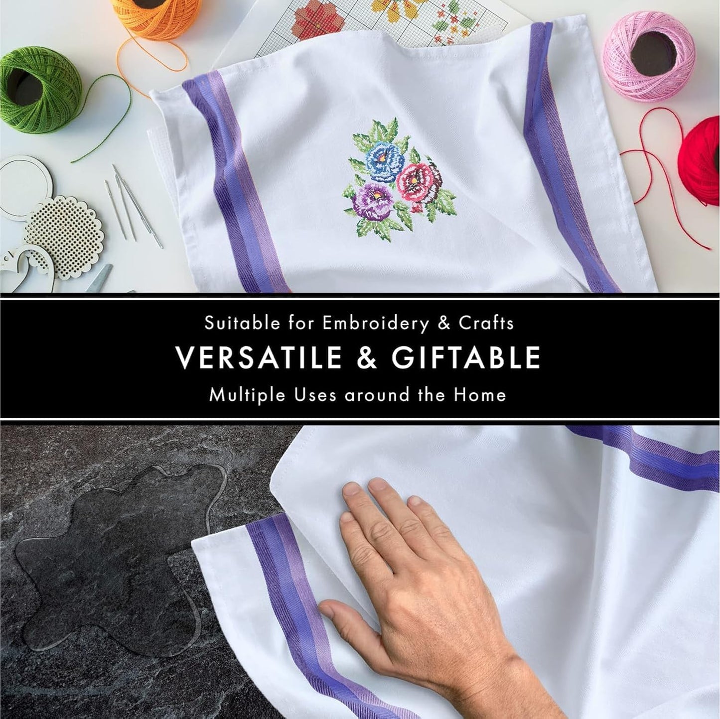 Kitchen Towels 100% Cotton Dish Cloths, Quick Drying Ultra Soft Absorbent, Home Essentials, 28X20 Inches, 12-Pack (Blue)