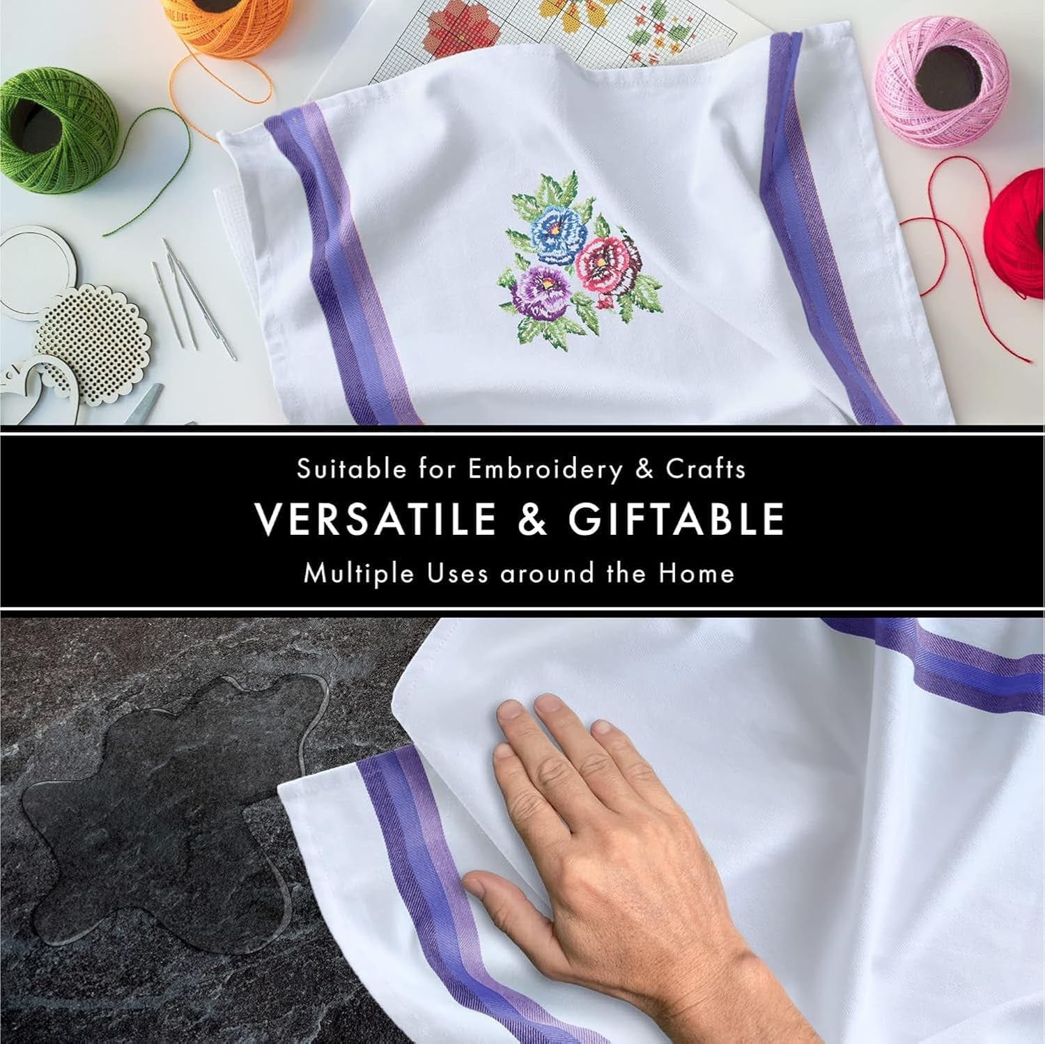 Kitchen Towels 100% Cotton Dish Cloths, Quick Drying Ultra Soft Absorbent, Home Essentials, 28X20 Inches, 12-Pack (Blue)