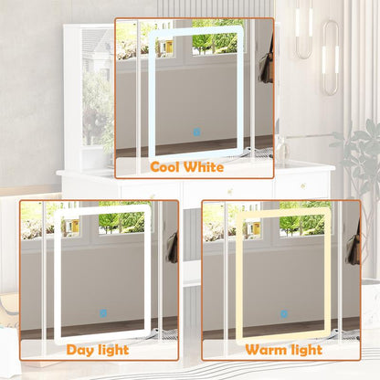 FUFUGAGA Makeup Desk with 3-Mirror and Touch Screen Light, 43.3"W Vanity Desk with 9 Drawers Furniture Organization