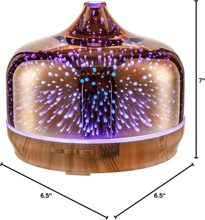 500Ml Essential Oil Diffuser 3D Glass Aromatherapy Ultrasonic Humidifier-Auto Shut-Off, Timer Setting, BPA Free for Home Hotel Yoga SPA Gift