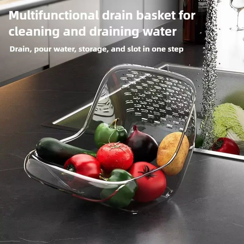 FlexiDrain™ Multi-Functional Sink Basket – Double-Drain Kitchen Strainer & Washing Organizer for Fruits, Veggies & MoreMulti-Functional Drain Basket Sink Kitchen Sink Strainer Double-Drainage Sink Washing Basket Home Organizer Drain Fruit Strainer