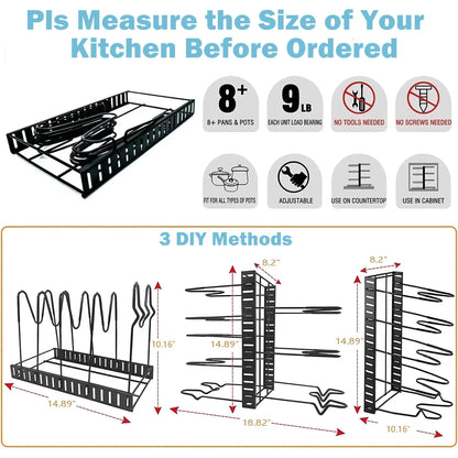 Pot Organizer Rack 8 Tiers Pots and Pans Organizer, Pot Lid Organizer for Kitchen Cabinet Cookware Organizers and Storage,Upgraded